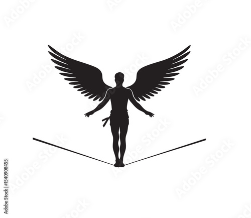 Slackliner Silhouette Vector | Rope Balancing Between Trees | Highline Sport T-shirt Design