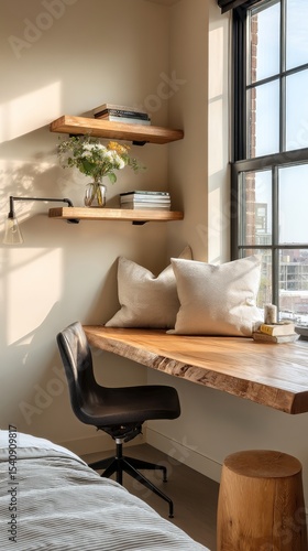 Cozy Workspace With Natural Light and Stylish Decor in a Minimalist Interior ...