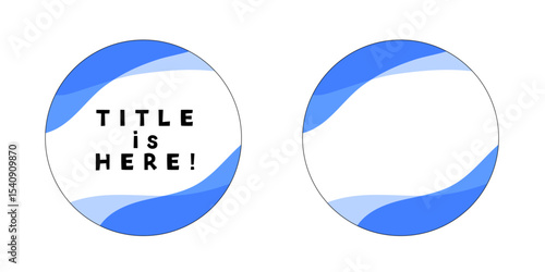 波、ウェーブの爽やかな青色、寒色の丸、円形のあしらい、見出し、フレーム、バッジ
