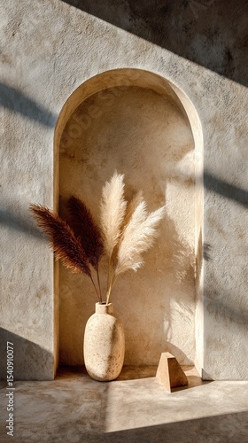 Stylish Arrangement of Pampas Grass in a Minimalist Vase on a Light Background.
