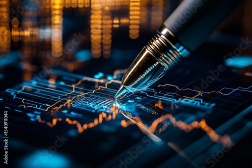 Digital Analysis of Financial Data With a Pen on a Touchscreen Display at Night