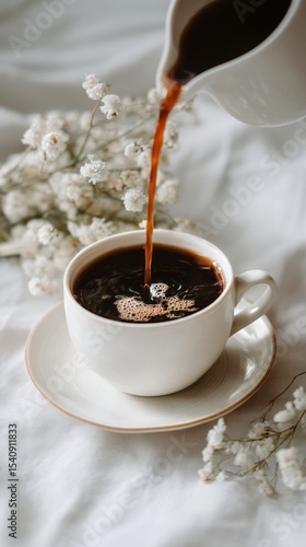 Freshly Brewed Coffee Poured Into a Delicate Cup During a Cozy Morning Moment.
