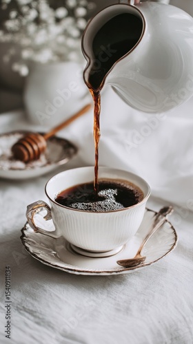 Freshly Brewed Coffee Poured Into a Delicate Cup During a Cozy Morning Moment