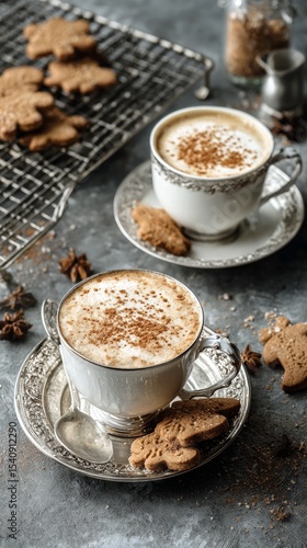 Delicious Spiced Drinks Served With Gingerbread Cookies on a Rustic Table