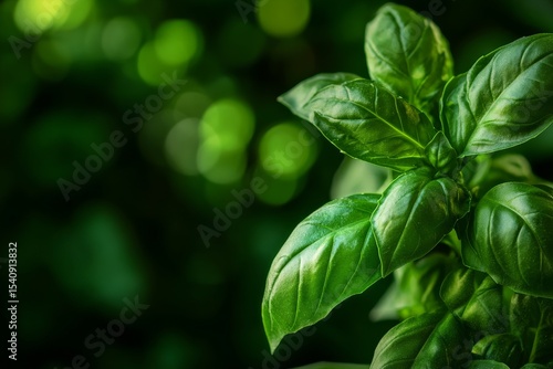 Fresh Basil Leaves Glistening With Water Droplets in a Lush Green Garden.