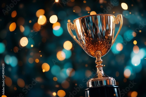 Shiny Trophy Displayed Against Sparkling Background During Award Celebration ...