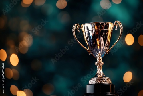 Trophy Shining Against a Blurred Background of Colorful Lights at a Celebrato...