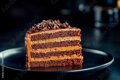 Decadent Chocolate Layer Cake With Smooth Frosting on a Black Plate