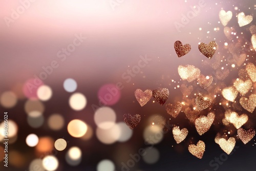Festive Golden Hearts Sparkling Against a Blurred Background of Bokeh Lights ...