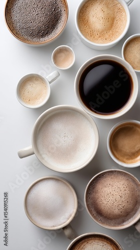Variety of Coffee Cups Arranged on a Table Showcasing Diverse Beverages in a ...