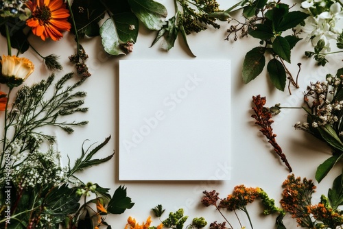 Bright Floral Arrangement With Empty Canvas in Vibrant Colors on a Light Back...