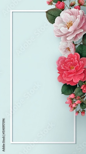 Beautiful Floral Arrangement With Vibrant Red and Pink Flowers on Blue Backgr...
