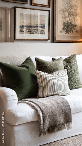 Cozy Living Room With Decorative Pillows and a Warm Throw in a Comfortable Se...