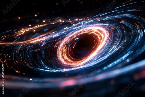 Majestic Black Hole Surrounded by Swirling Cosmic Energy in Deep Space