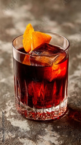 Elegant Cocktail Served in a Crystal Glass With Orange Garnish on a Textured ...