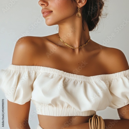 Model Showcases Elegant Jewelry in Studio Setting With Natural Lighting Durin...