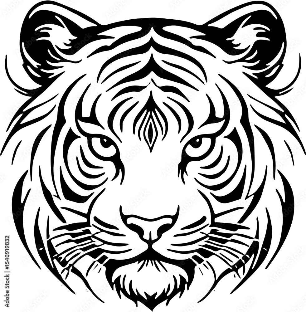 Obraz premium Tiger head tattoo, black and white tribal vector illustration