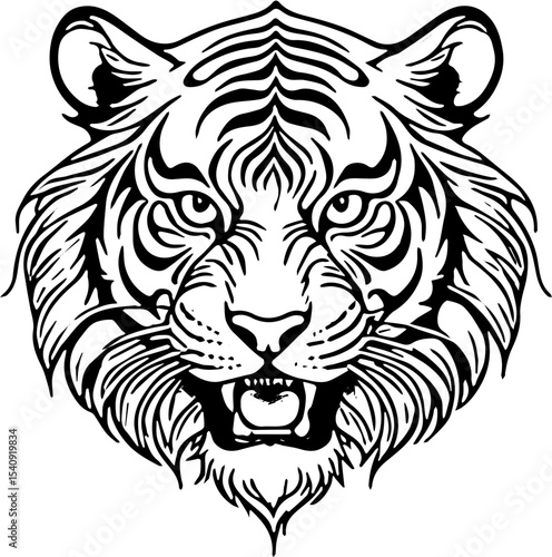 Wallpaper Mural Tiger head tattoo, black and white tribal vector illustration Torontodigital.ca