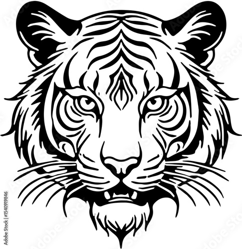 Wallpaper Mural Tiger head tattoo, black and white tribal vector illustration Torontodigital.ca