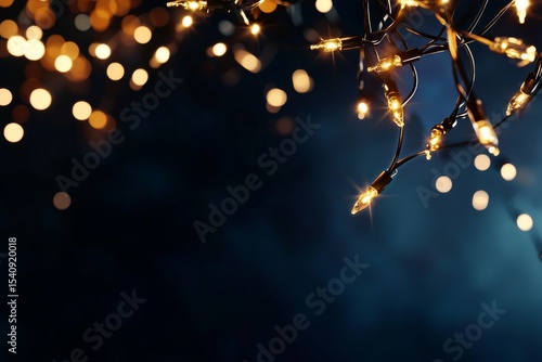 Warm String Lights Illuminate Dark Background Creating a Cozy Atmosphere for ...