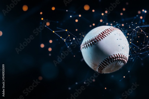 Baseball Flying Through a Dynamic Abstract Background With Glowing Elements