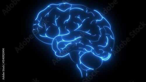 Glowing Neon Brain Organ Icon, Futuristic Digital Design Symbol of Intelligence and Mind brain medicine memory. Medical futuristic technology of the neon lines drawing a man brain on black background.