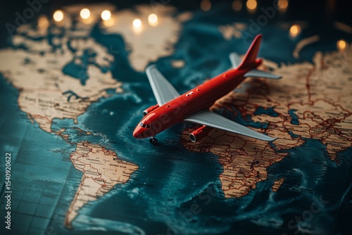 Model Airplane Placed on a Map of Africa Showcasing Travel and Adventure Poss...