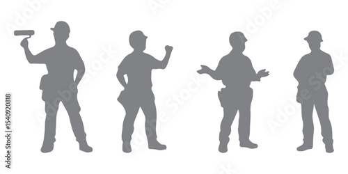 Silhouettes of construction worker vector. Construction worker silhouettes. Set of worker silhouette vector design. Black construction worker silhouettes on white background