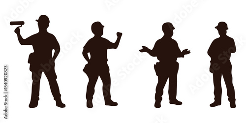 Silhouettes of construction worker vector. Construction worker silhouettes. Set of worker silhouette vector design. Black construction worker silhouettes on white background