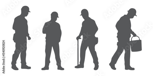 Silhouettes of construction worker vector. Construction worker silhouettes. Set of worker silhouette vector design. Black construction worker silhouettes on white background