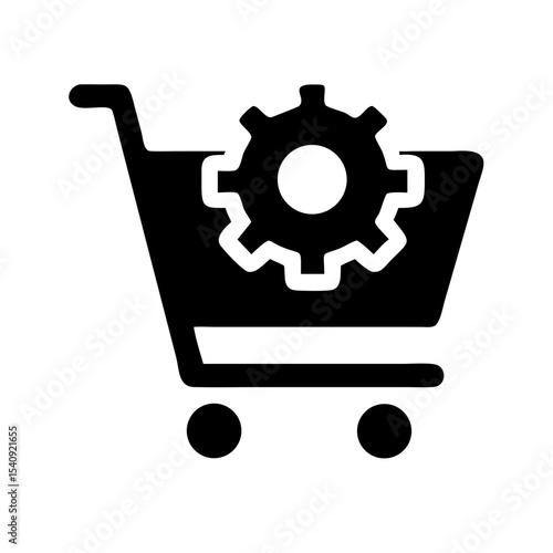 Shopping cart icon with gear.  Ecommerce settings configuration symbol.  Online store maintenance and customization concept. Perfect shopping cart icon for website or app.