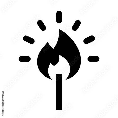 Burning match icon. This simple burning match symbol is perfect for design projects needing a fire or ignition element.  Burning match illustration suitable for warning signs, safety manuals.