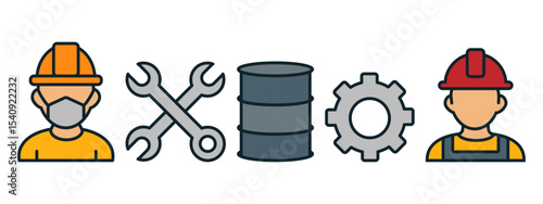 Construction workers and tools at a worksite