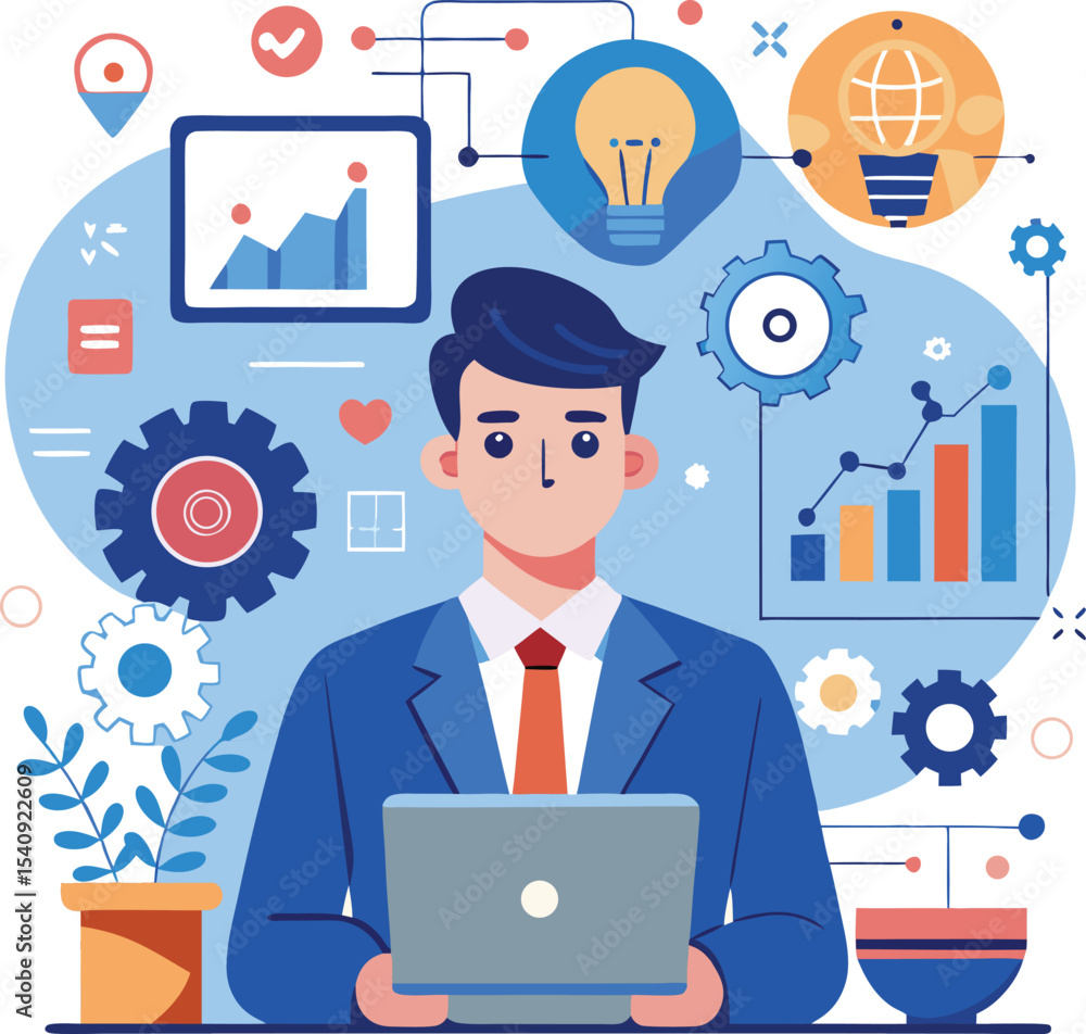 Successful Businessman Vector Illustration, Achievement and Leadership Concept 1 Successful Businessman Vector Illustration, Achievement and Leadership Concept 1