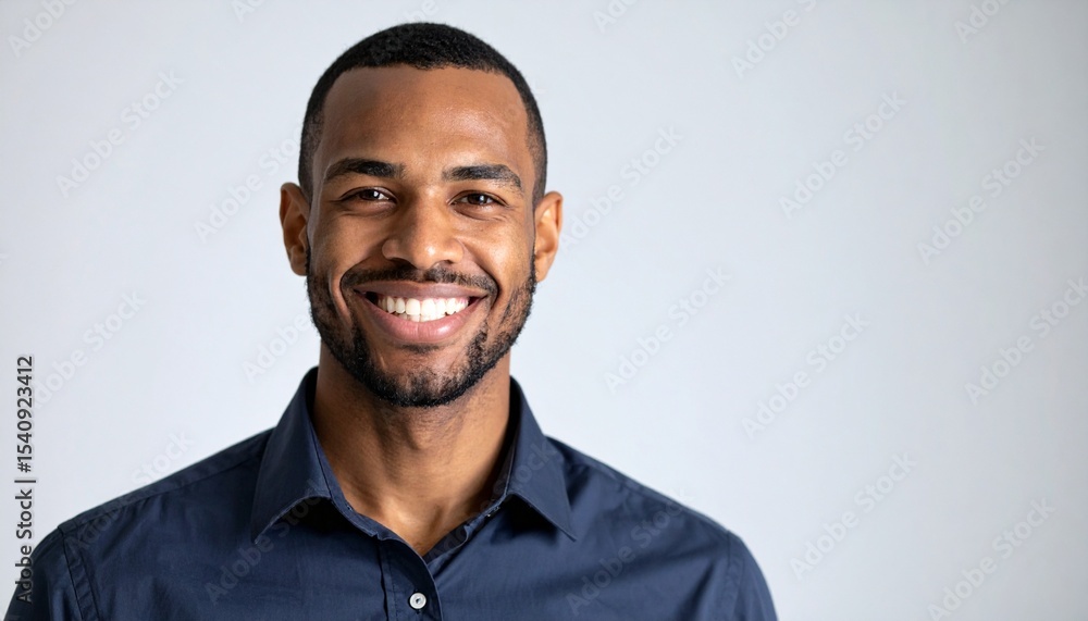 Primer plano de un hombre afroamericano sonriente con expresión feliz.
Primer plano de un hombre afroamericano sonriente con expresión feliz.