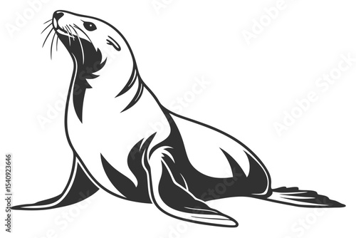 Elegant sea lion gazes upward, presenting its distinct whiskers in a minimalist, monochrome style