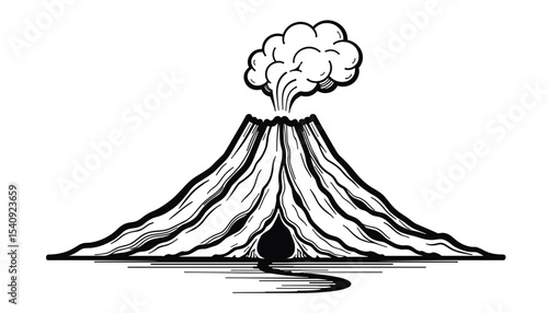 Volcano illustration with eruption and smoke on a white background
