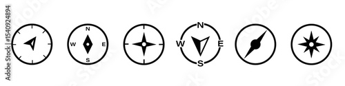 Compass direction north, south, east and west. Set of compass arrows icons.  Vector illustration.