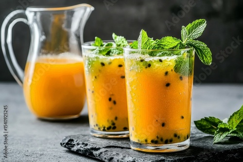 Refreshing Fruit Beverage With Mint Leaves Served in Glasses