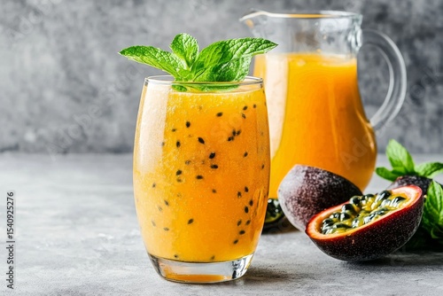 Refreshing Fruit Beverage With Mint Leaves Served in Glasses.