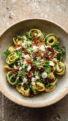 Fresh Vegetable Pasta Dish With Peas and Herbs Prepared in a Modern Kitchen S...