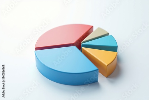 Colorful pie chart with different sized sections on white surface.