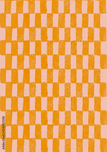 Orange hand drawn checkered pattern, simple watercolor texture