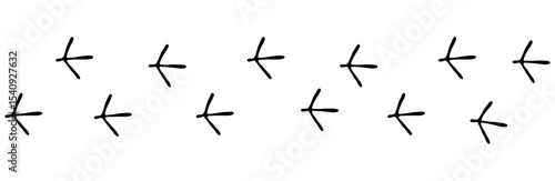 Bird footprint chicken foot track, feet print, paw step hand drawn doodle. Sketch simple turkey, hen trail. Crow walk steps mark.