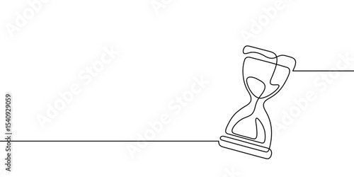 Hourglass line time sand one glass hour continuous clock watch icon. Line drawing hourglass wait vector single countdown illustration abstract art concept outline logo background sandglass past linear