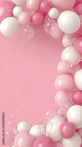 Colorful Balloon Arch Decoration for Celebration Event on Pink Background
