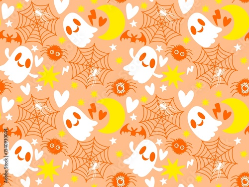 Halloween ghost seamless cartoon spider and bats pattern for wrapping paper and fabrics and linens and kids clothes print