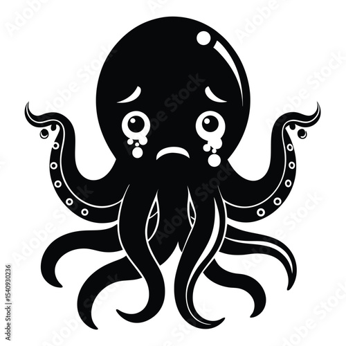 Black octopus mascot icon is visibly upset with large tears running down its face