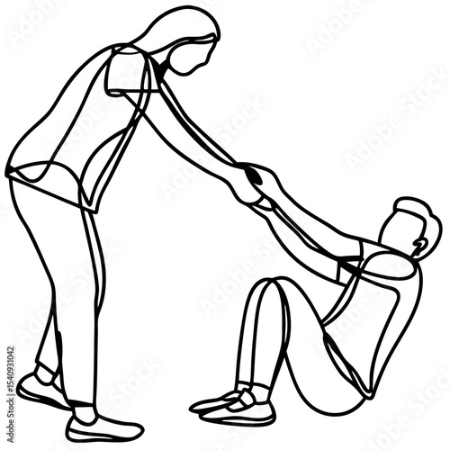 Person helping another person in a Line Art Style for Mental Health Awareness, Emotional Support Initiatives, Social Blogs, and Counseling Websites  