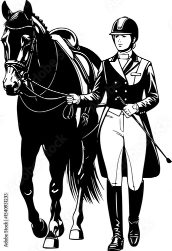 Female Equestrian Leading Horse